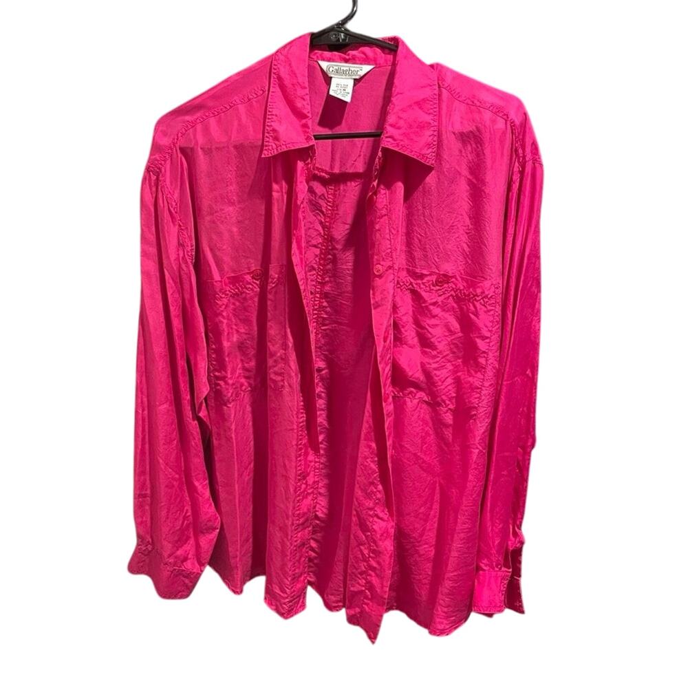 Vintage Gallagher Barbie Hot Pink Silk Shirt Blouse Medium